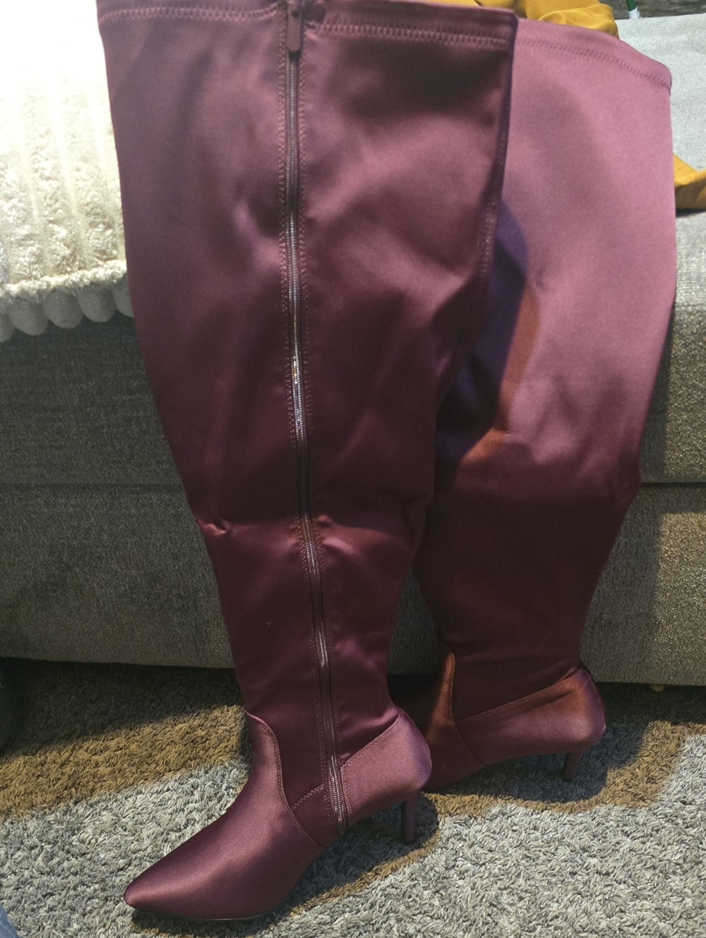 Over-the-Knee Stretch Boots in Wine Red
